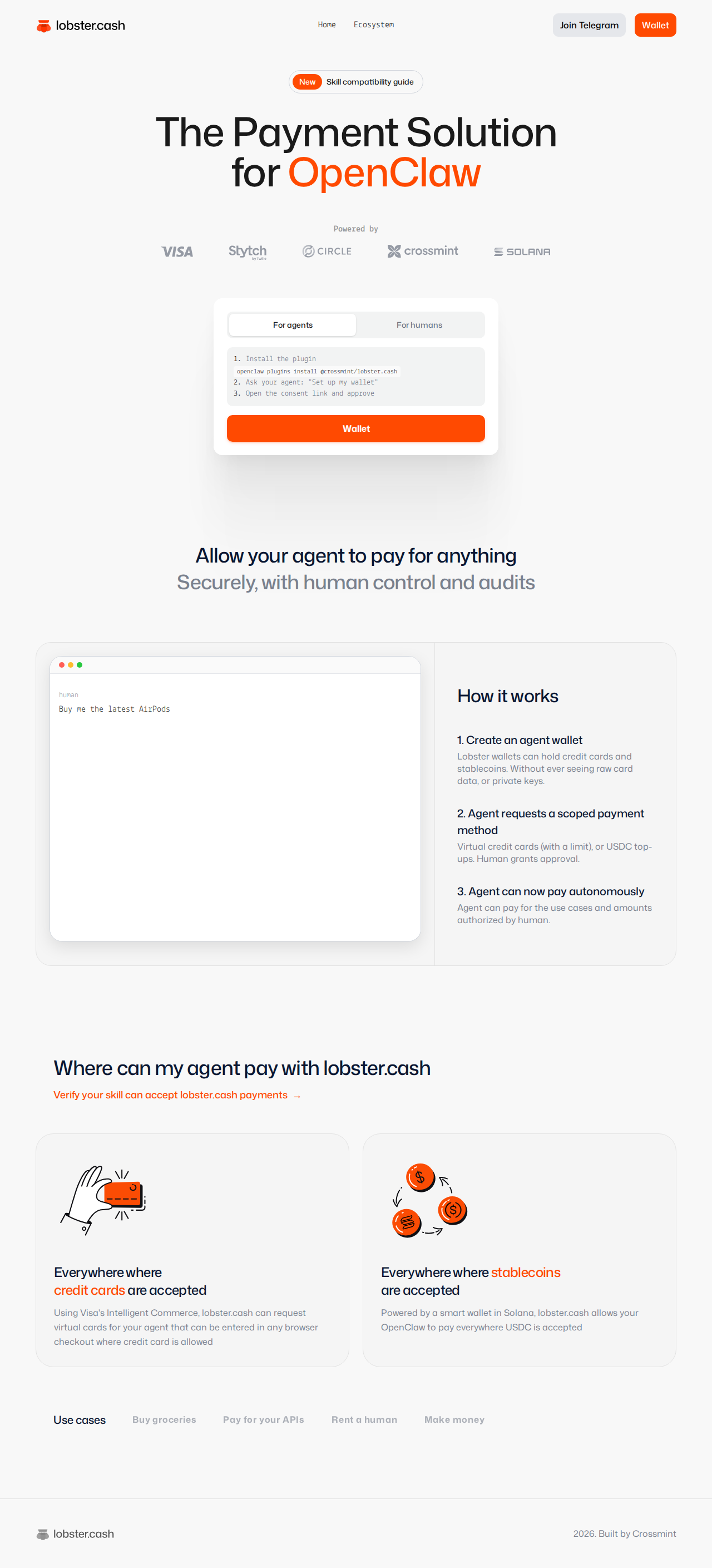 Lobster Cash — Payments tool for openclaw.ai