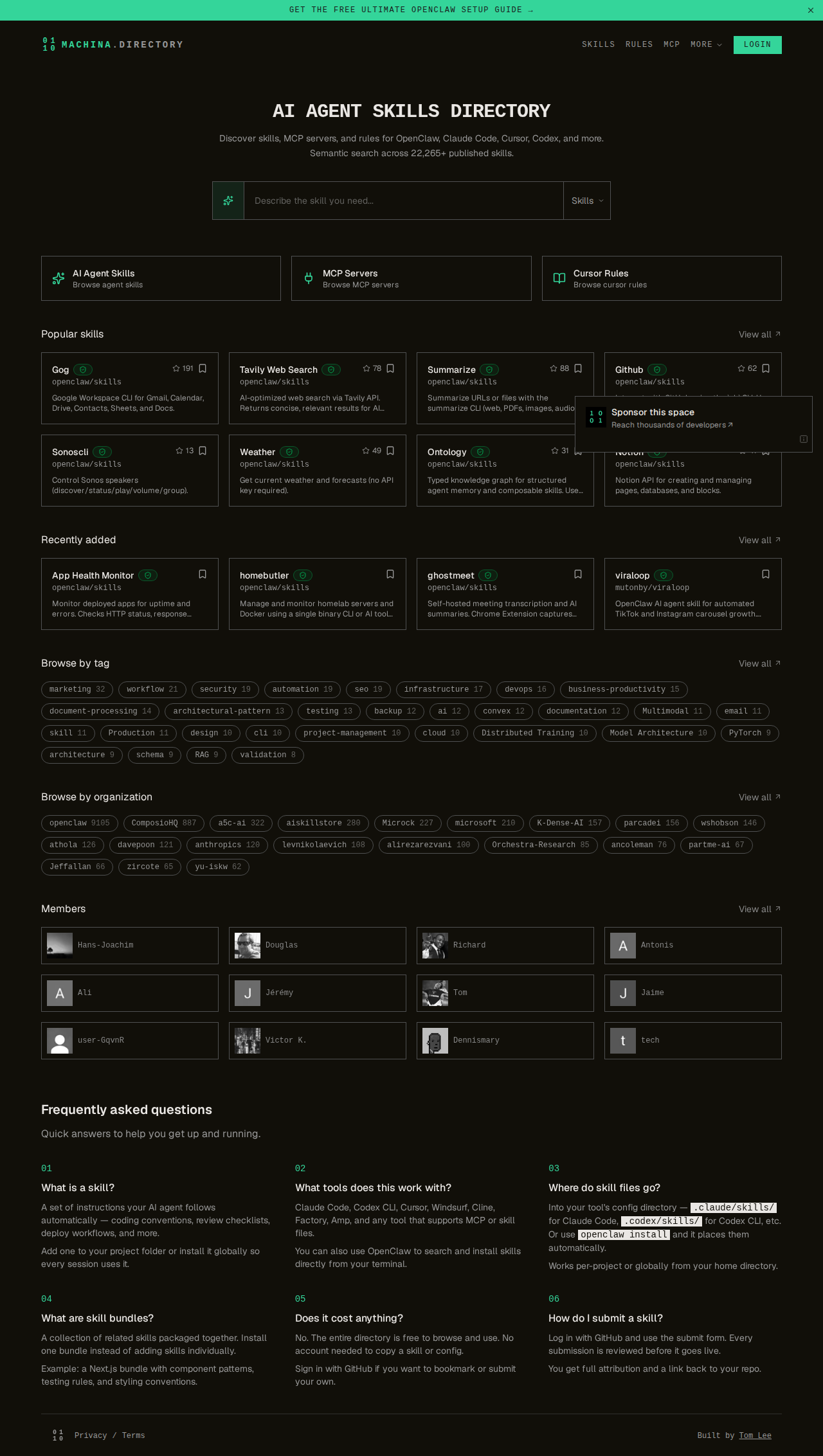 Machina AI Agent Skills Directory — Skills Registry tool for openclaw.ai