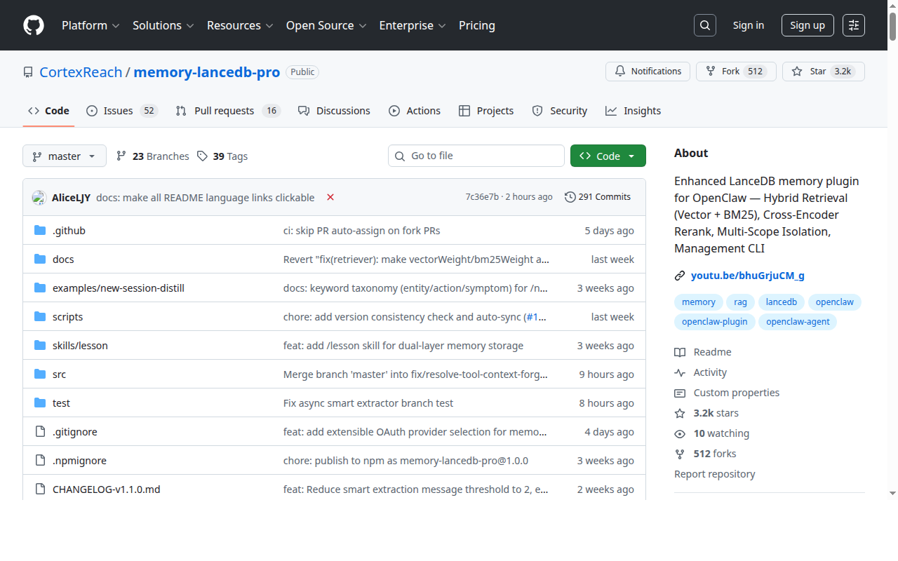 memory-lancedb-pro — Memory tool for openclaw.ai