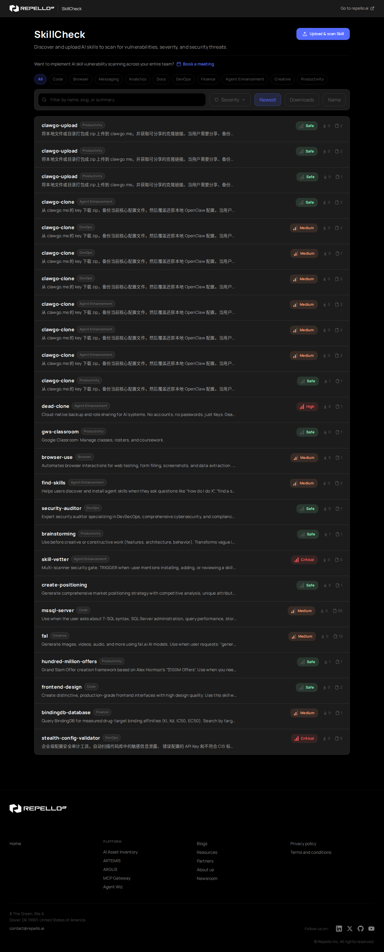 SkillCheck by Repello AI — Security tool for openclaw.ai