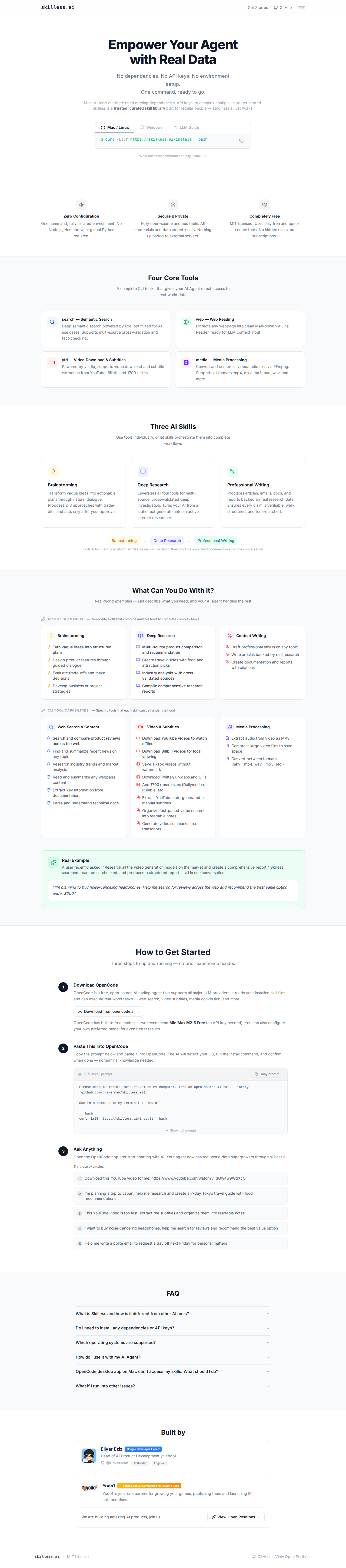 Skilless Skills Registry tool screenshot — openclaw.ai