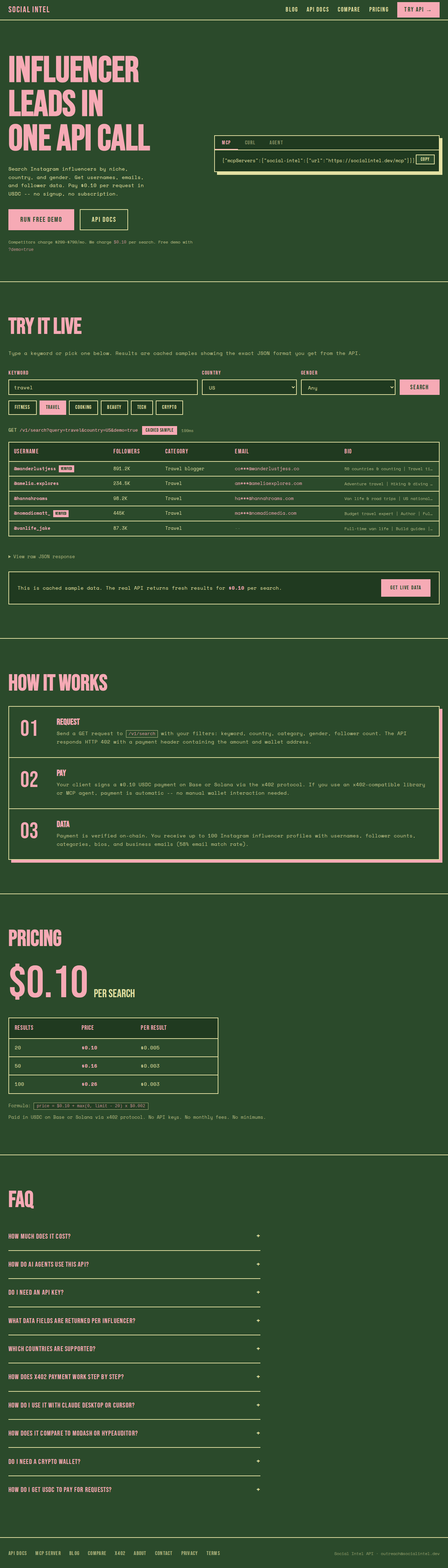 Social Intel API — Social tool for openclaw.ai