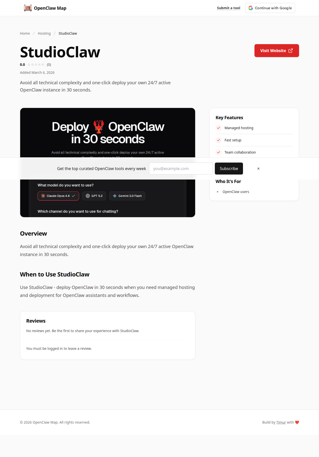 StudioClaw — Hosting tool for openclaw.ai