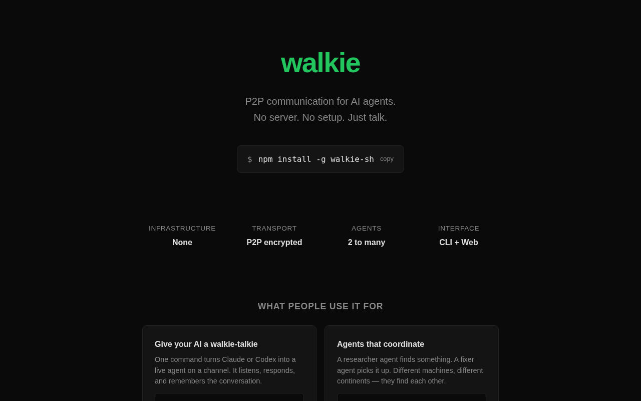 walkie — Infrastructure tool for openclaw.ai